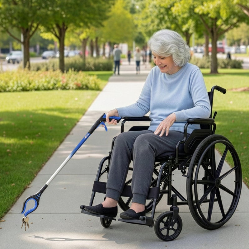 RMS 2-Pack 32 Inch Extra Long Grabber Reacher with Rotating Jaw - Mobility Aid Reaching Assist Tool (Blue) - Image 2